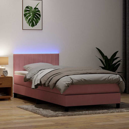 Letto a Molle con Materasso e LED Rosa 90x220 cm Velluto | homemem39