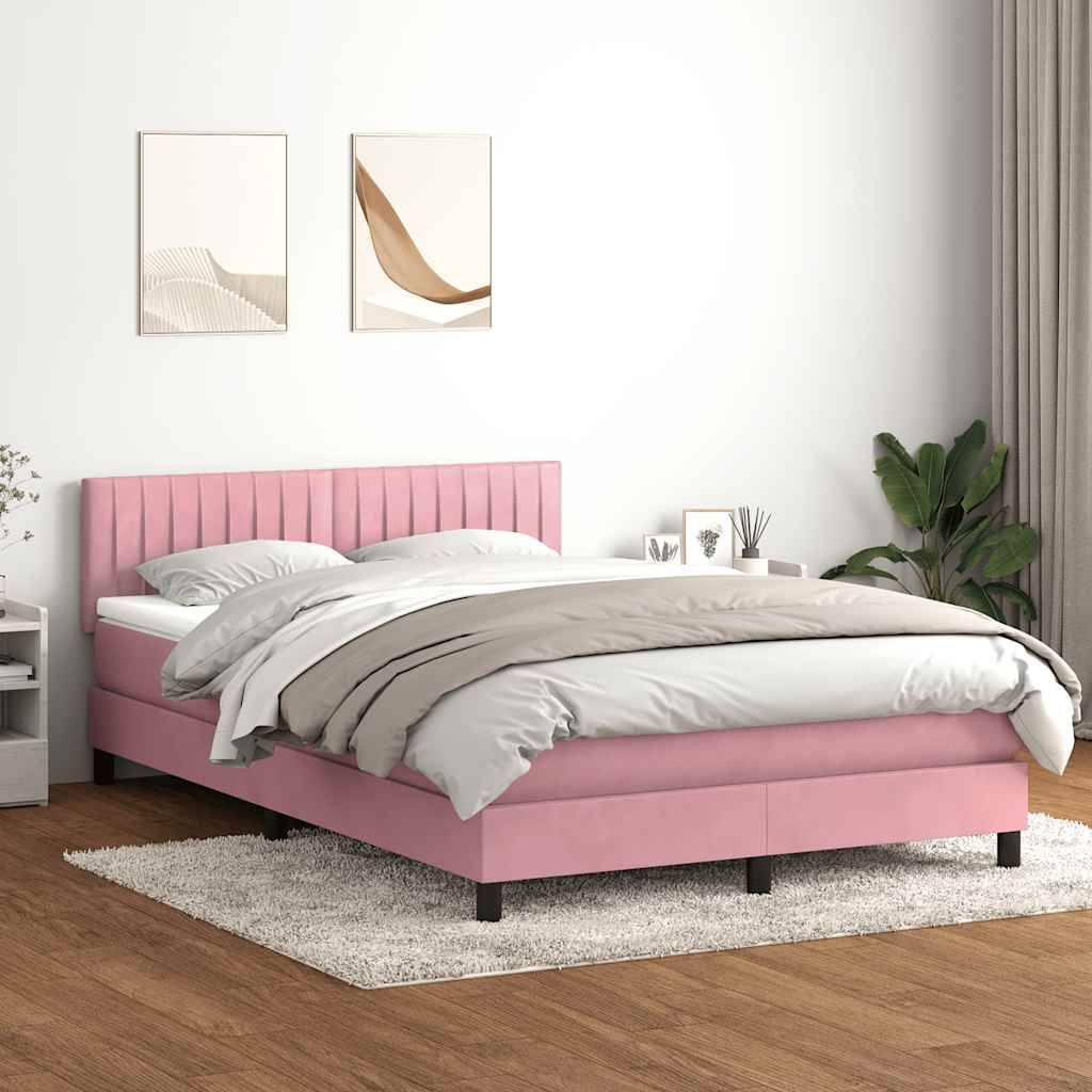 Letto a Molle con Materasso e LED Rosa 140x220 cm in Velluto | homemem39