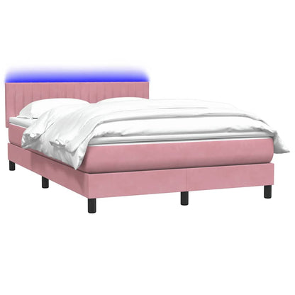 Letto a Molle con Materasso e LED Rosa 160x220 cm in Velluto | homemem39