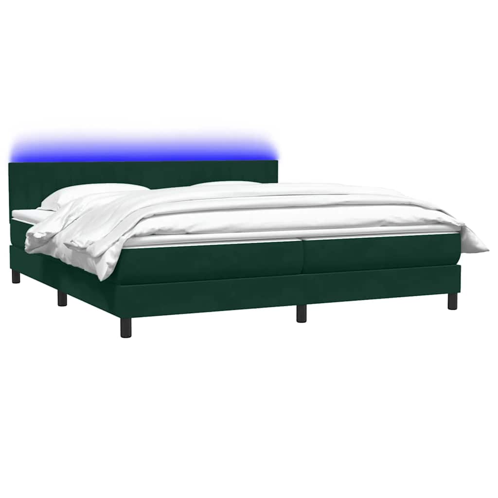 Letto a Molle con Materasso e LED Verde Scuro 180x220 cm Velluto | homemem39
