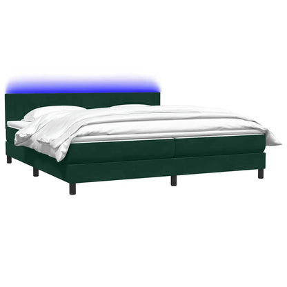 Letto a Molle con Materasso e LED Verde Scuro 180x220 cm Velluto | homemem39