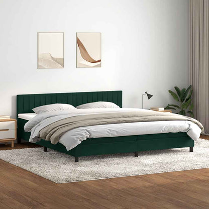 Letto a Molle con Materasso e LED Verde Scuro 180x220 cm Velluto | homemem39