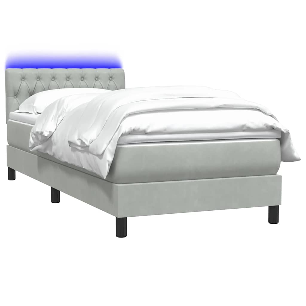 Letto a Molle con Materasso e LED Grigio Chiaro 80x210 cm Velluto | homemem39