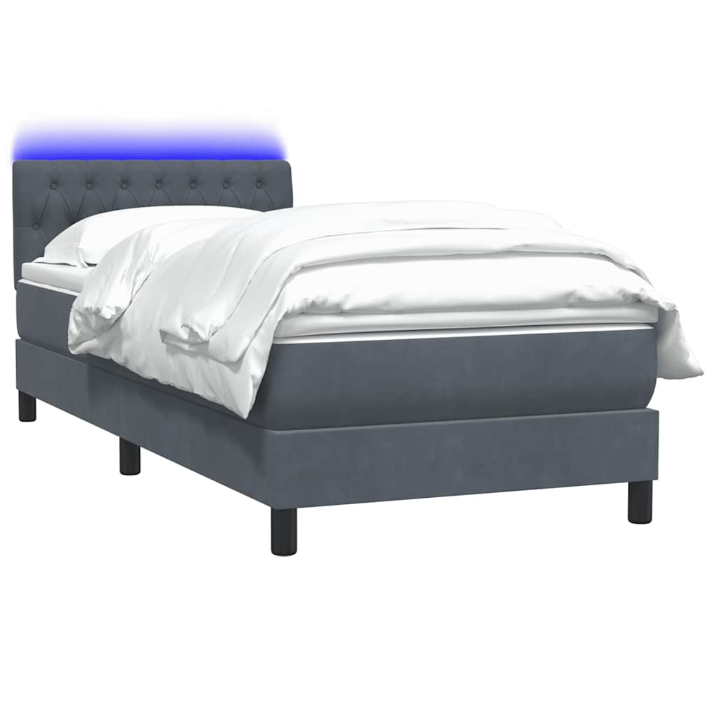 Letto a Molle con Materasso e LED Grigio Scuro 80x210 cm Velluto | homemem39