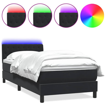 Letto a Molle con Materasso e LED Nero 90x210 cm in Velluto | homemem39