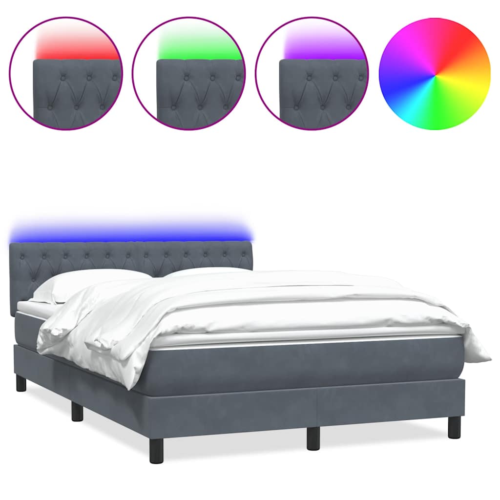 Letto a Molle con Materasso e LED Grigio Scuro 160x210 cm Velluto | homemem39