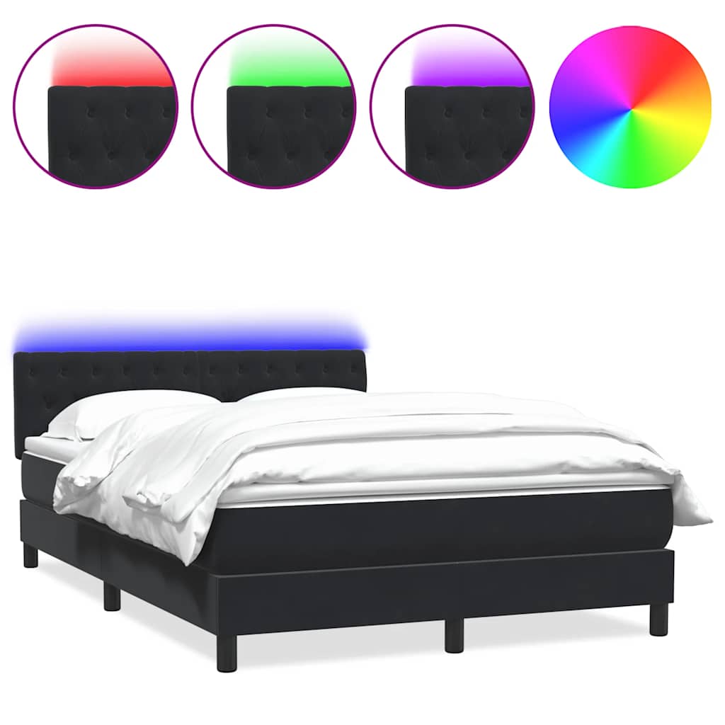 Letto a Molle con Materasso e LED Nero 160x210 cm in Velluto | homemem39