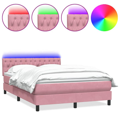 Letto a Molle con Materasso e LED Rosa 160x210 cm in Velluto | homemem39