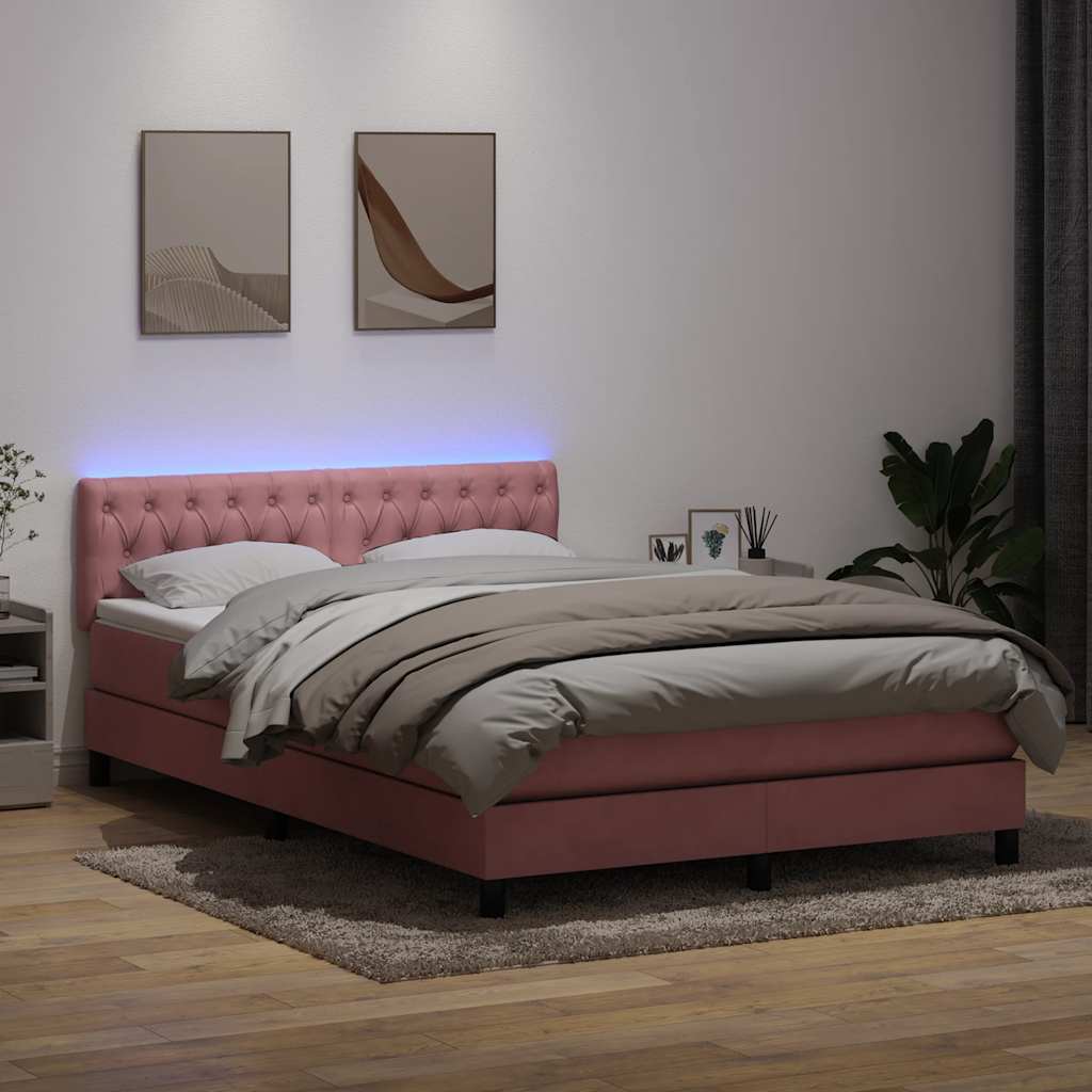 Letto a Molle con Materasso e LED Rosa 160x210 cm in Velluto