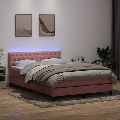 Letto a Molle con Materasso e LED Rosa 160x210 cm in Velluto