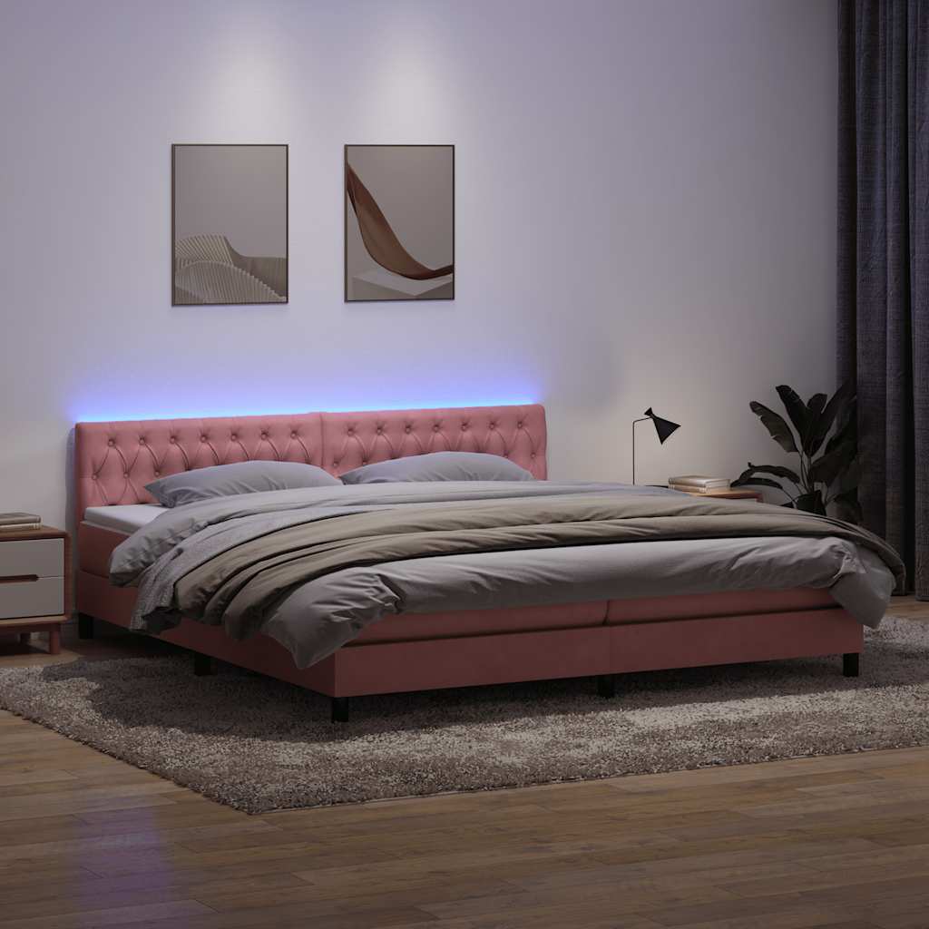 Letto a Molle con Materasso e LED Rosa 180x210 cm in Velluto | homemem39