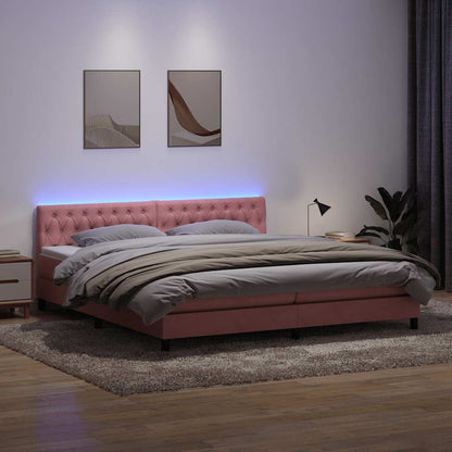 Letto a Molle con Materasso e LED Rosa 180x210 cm in Velluto | homemem39