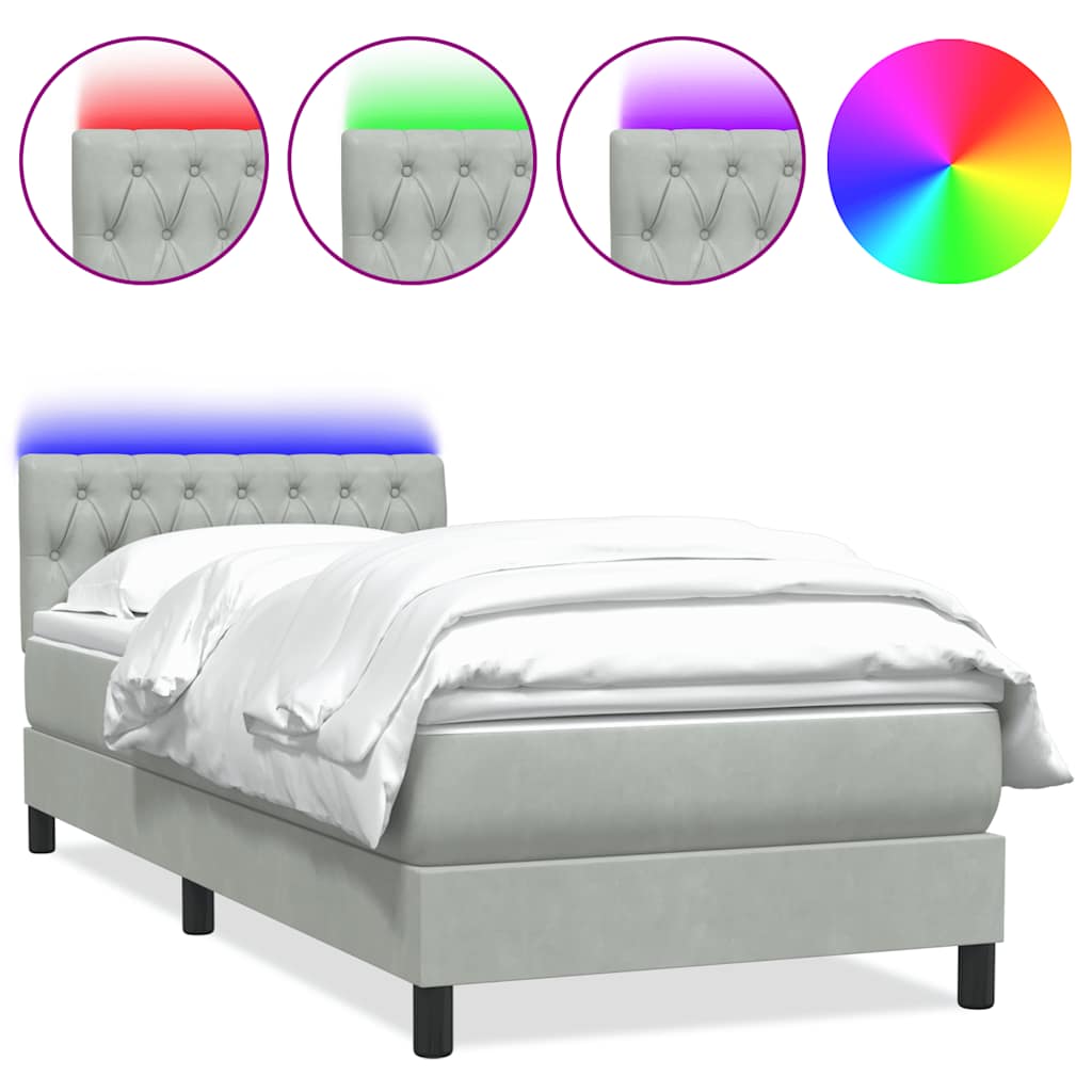Letto a Molle con Materasso e LED Grigio Chiaro 80x220 cm Velluto
