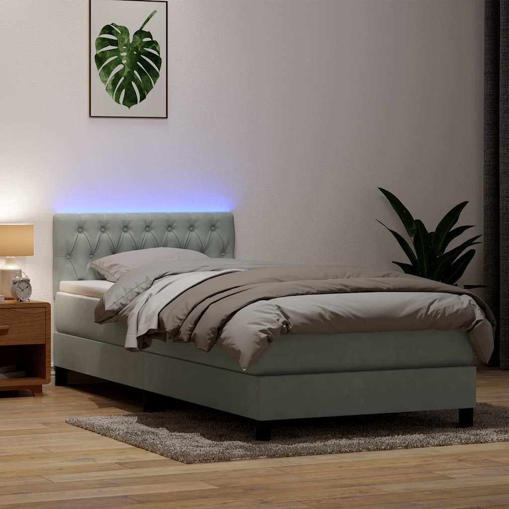 Letto a Molle con Materasso e LED Grigio Chiaro 80x220 cm Velluto | homemem39