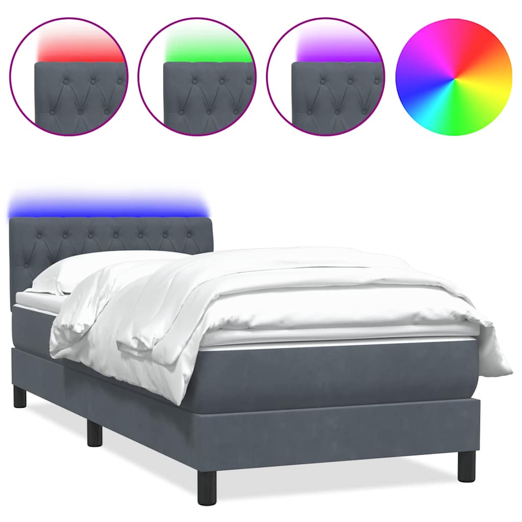Letto a Molle con Materasso e LED Grigio Scuro 80x220 cm Velluto | homemem39