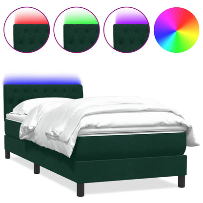 Letto a Molle con Materasso e LED Verde Scuro 80x220 cm Velluto
