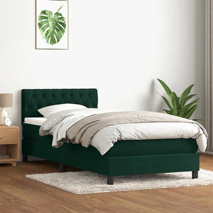 Letto a Molle con Materasso e LED Verde Scuro 80x220 cm Velluto
