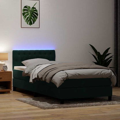 Letto a Molle con Materasso e LED Verde Scuro 80x220 cm Velluto