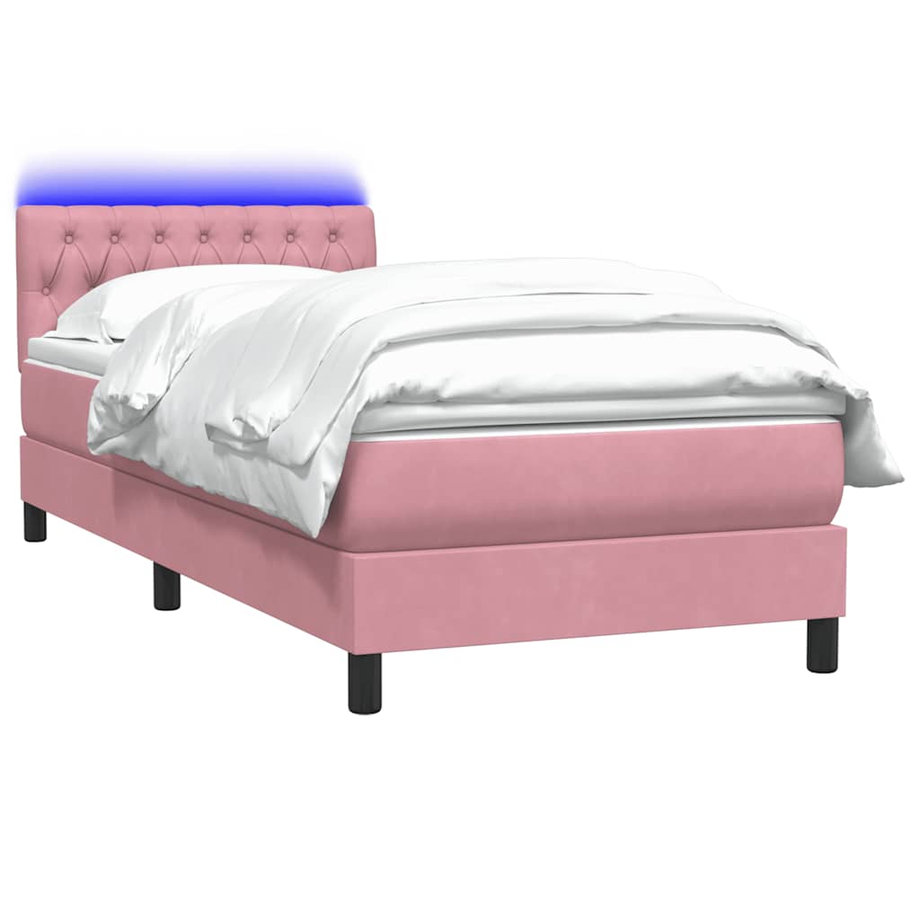 Letto a Molle con Materasso e LED Rosa 80x220 cm Velluto