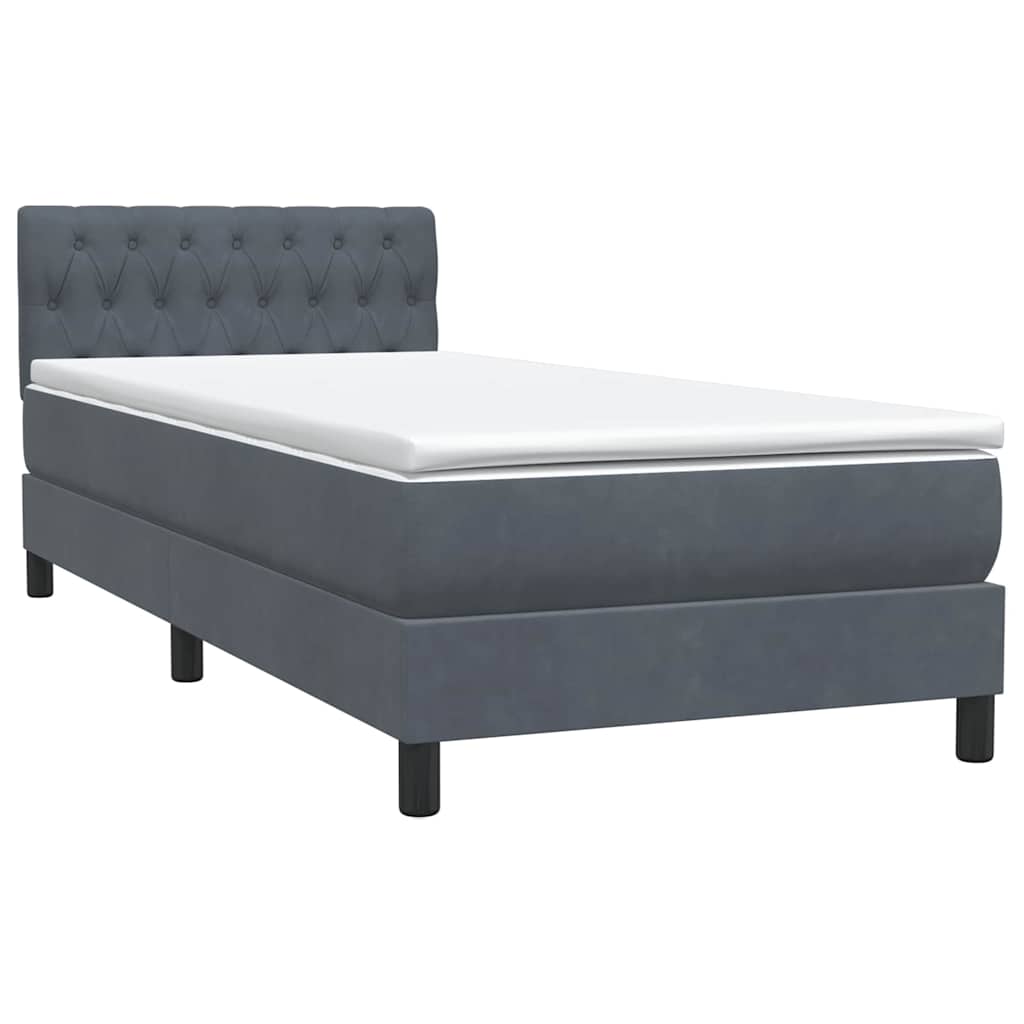 Letto a Molle con Materasso e LED Grigio Scuro 90x220 cm Velluto | homemem39
