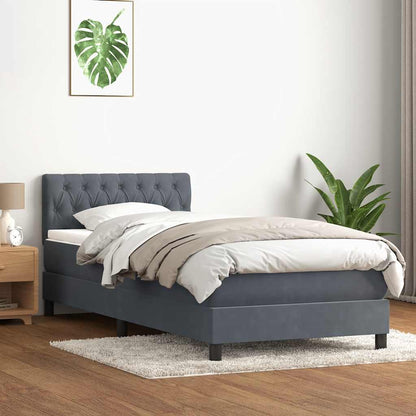 Letto a Molle con Materasso e LED Grigio Scuro 90x220 cm Velluto | homemem39