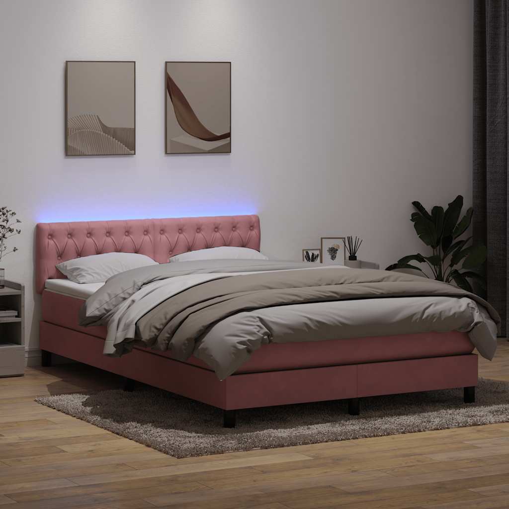 Letto a Molle con Materasso e LED Rosa 140x220 cm in Velluto