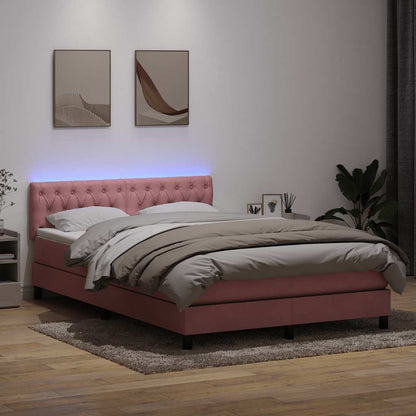 Letto a Molle con Materasso e LED Rosa 140x220 cm in Velluto