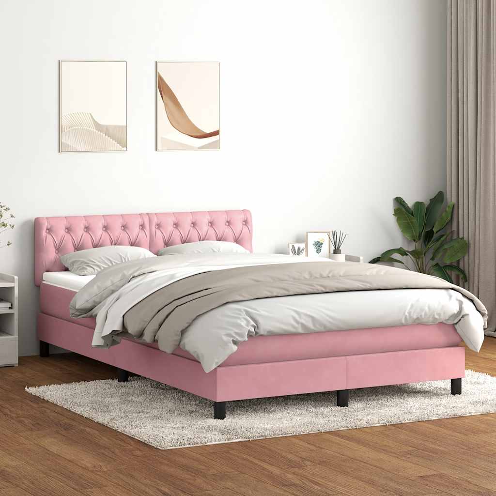 Letto a Molle con Materasso e LED Rosa 140x220 cm in Velluto | homemem39