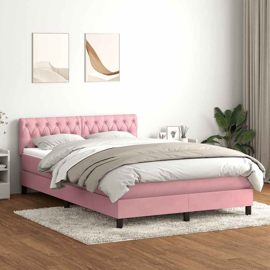 Letto a Molle con Materasso e LED Rosa 160x220 cm in Velluto | homemem39