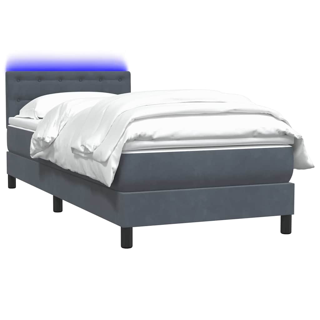 Letto a Molle con Materasso e LED Grigio Scuro 80x210 cm Velluto | homemem39