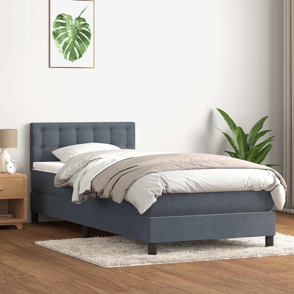 Letto a Molle con Materasso e LED Grigio Scuro 80x210cm Velluto