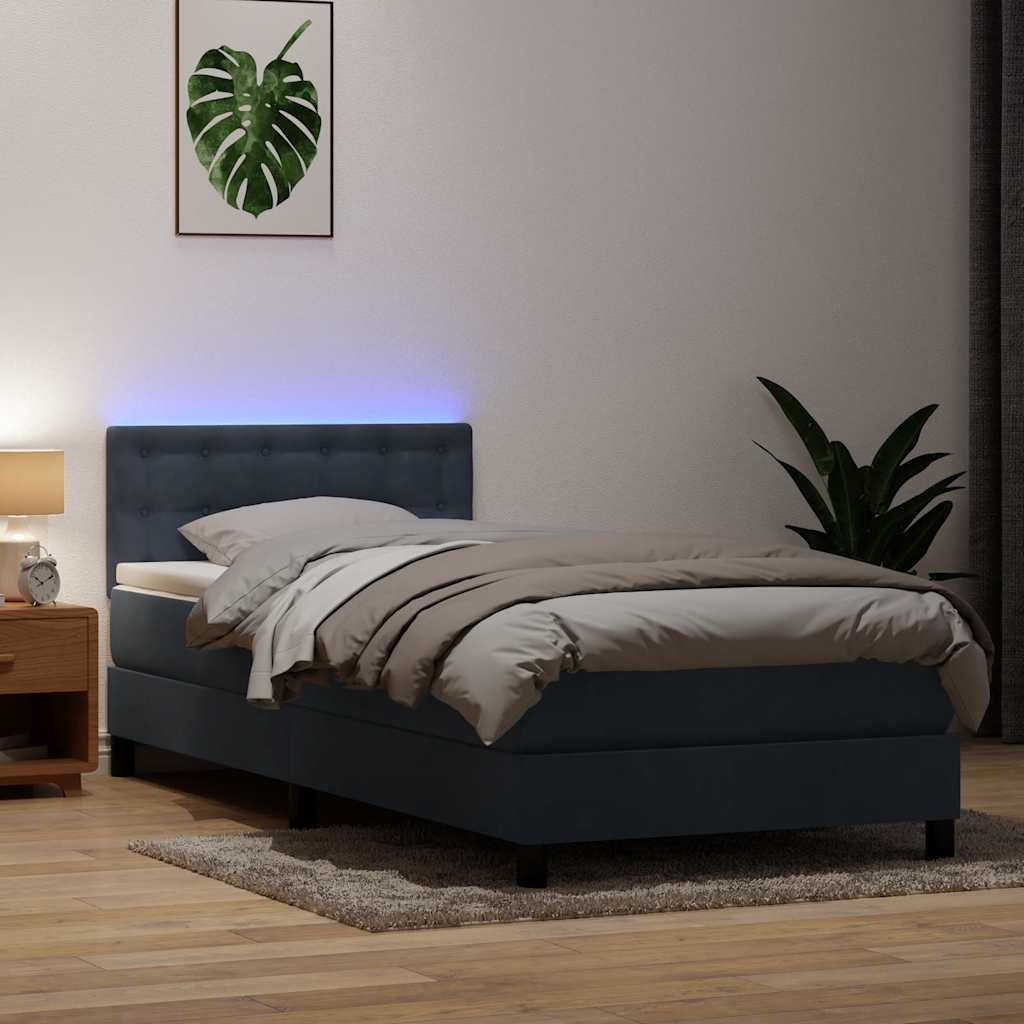 Letto a Molle con Materasso e LED Grigio Scuro 80x210 cm Velluto | homemem39