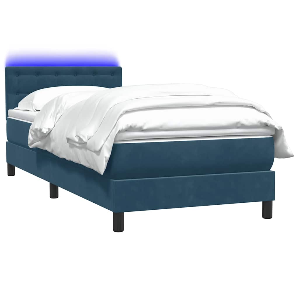 Letto a Molle con Materasso e LED Blu Scuro 80x210 cm Velluto | homemem39