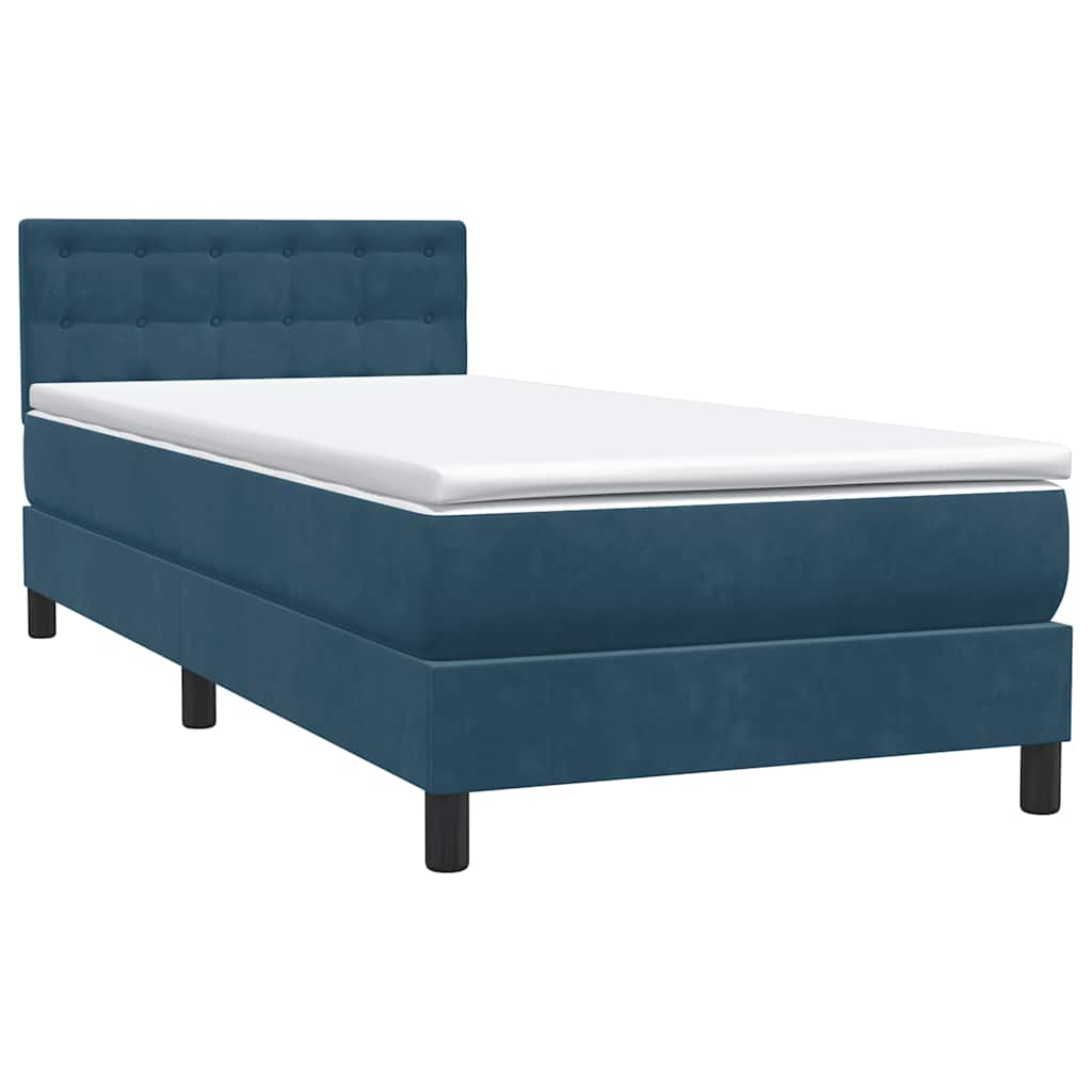 Letto a Molle con Materasso e LED Blu Scuro 80x210 cm Velluto | homemem39