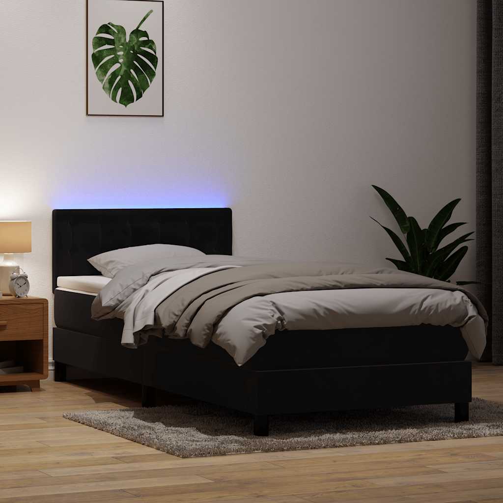 Letto a Molle con Materasso e LED Nero 90x210 cm in Velluto | homemem39