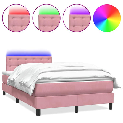 Letto a Molle con Materasso e LED Rosa 120x210 cm in Velluto