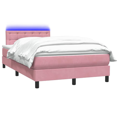 Letto a Molle con Materasso e LED Rosa 120x210 cm in Velluto