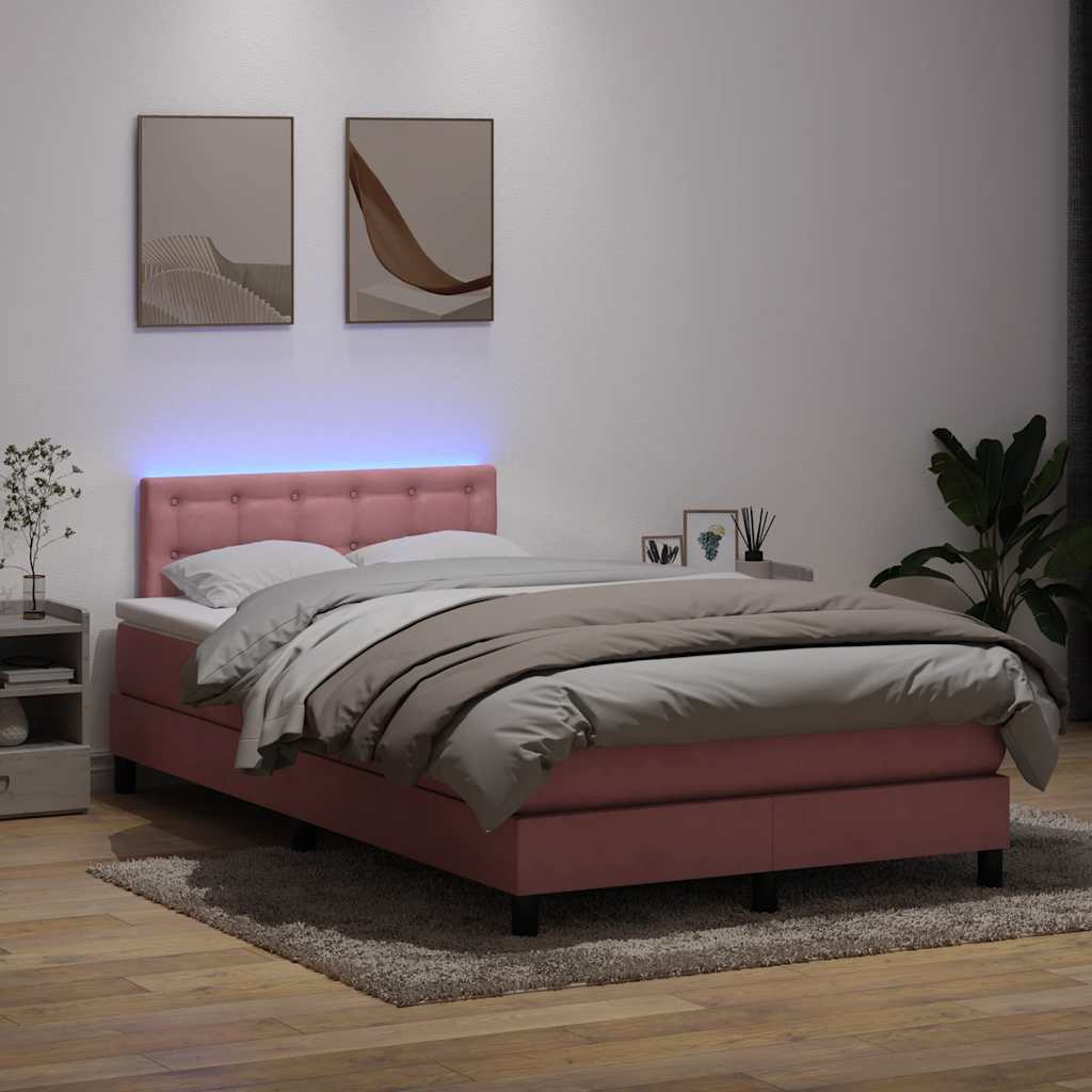 Letto a Molle con Materasso e LED Rosa 120x210 cm in Velluto