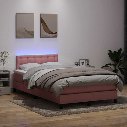 Letto a Molle con Materasso e LED Rosa 120x210 cm in Velluto