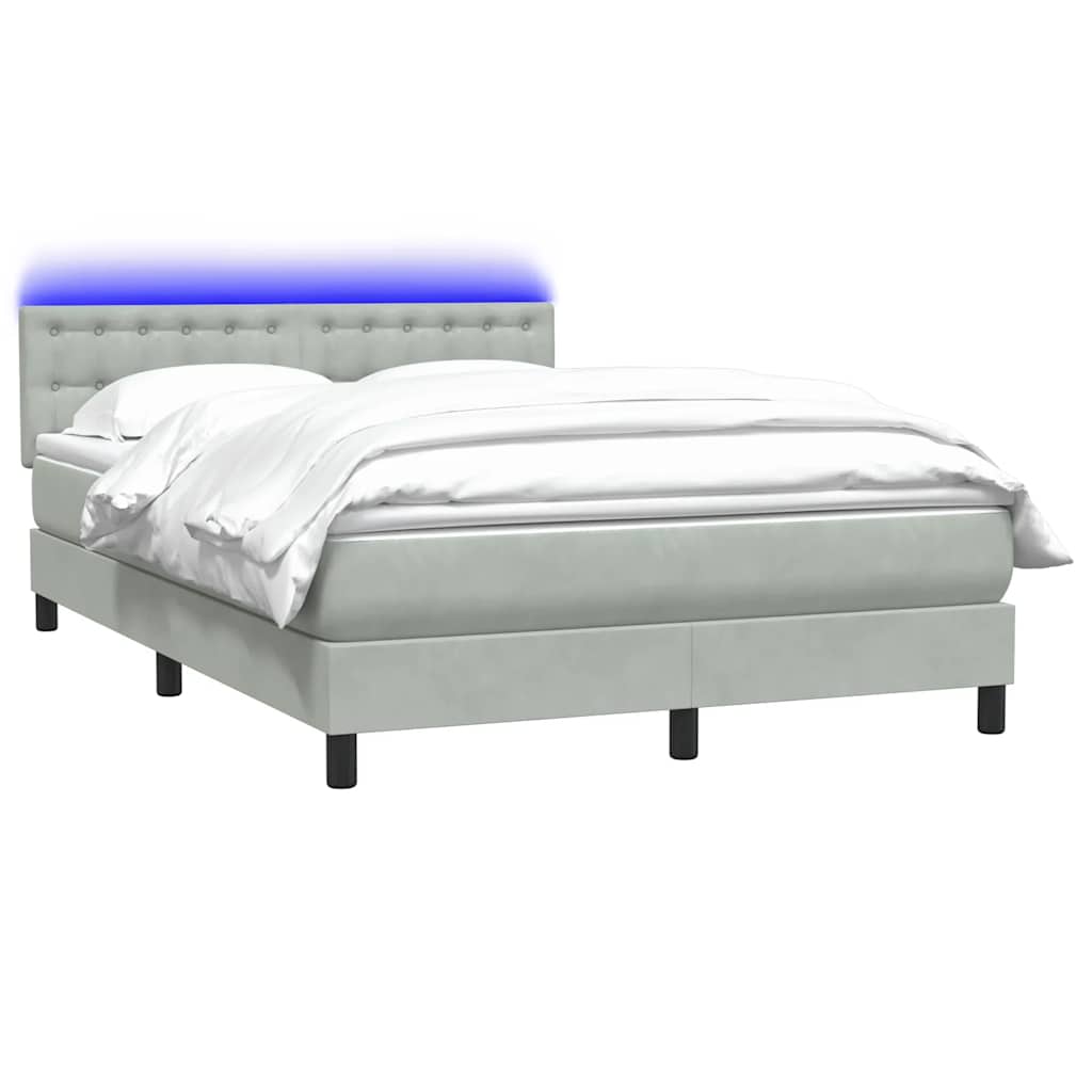 Letto a Molle con Materasso e LED Grigio Chiaro 140x210cm Velluto
