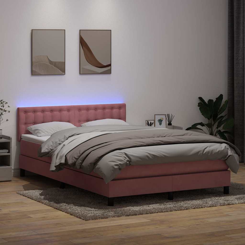 Letto a Molle con Materasso e LED Rosa 140x210 cm in Velluto | homemem39