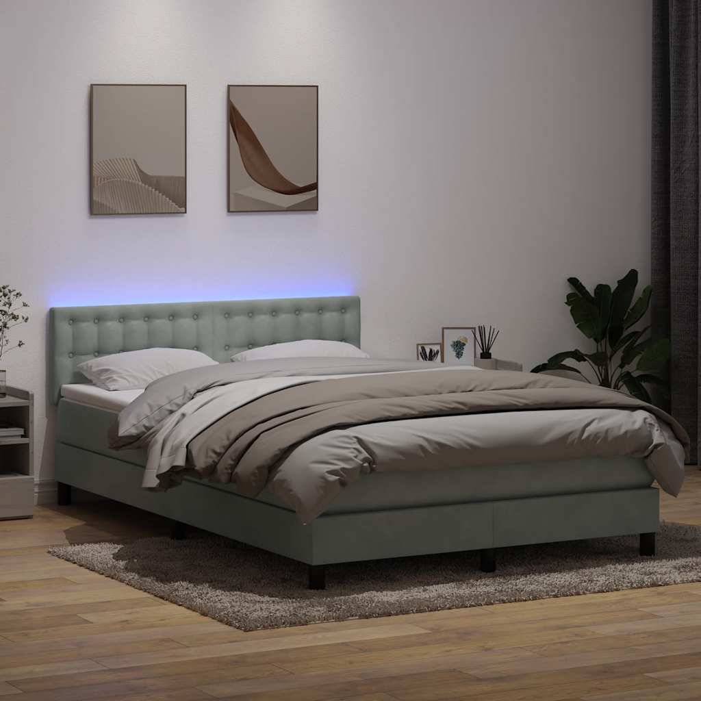 Letto a Molle con Materasso e LED Grigio Chiaro 160x210cm Velluto | homemem39
