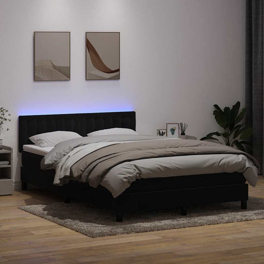 Letto a Molle con Materasso e LED Nero 160x210 cm in Velluto