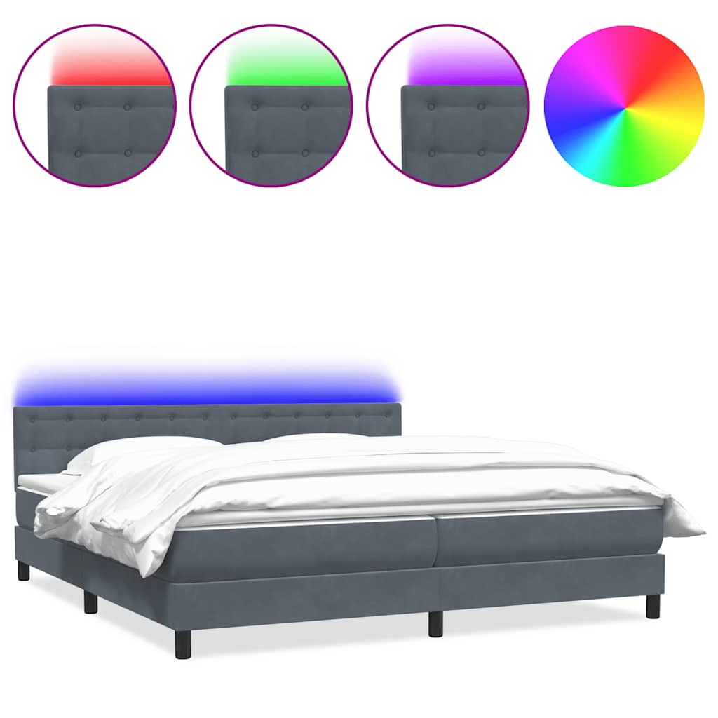 Letto a Molle con Materasso e LED Grigio Scuro 180x210 cm Velluto | homemem39