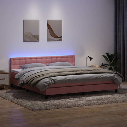 Letto a Molle con Materasso e LED Rosa 180x210 cm in Velluto | homemem39