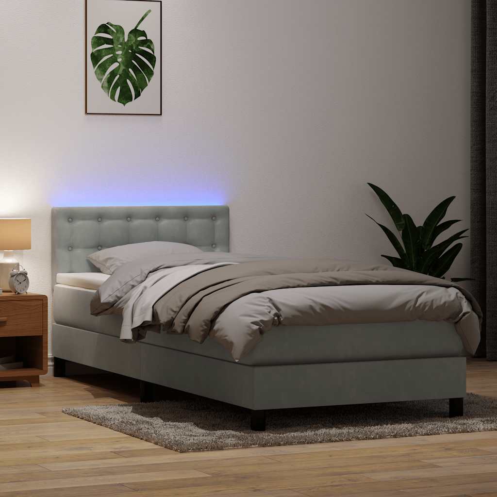 Letto a Molle con Materasso e LED Grigio Chiaro 80x220 cm Velluto | homemem39