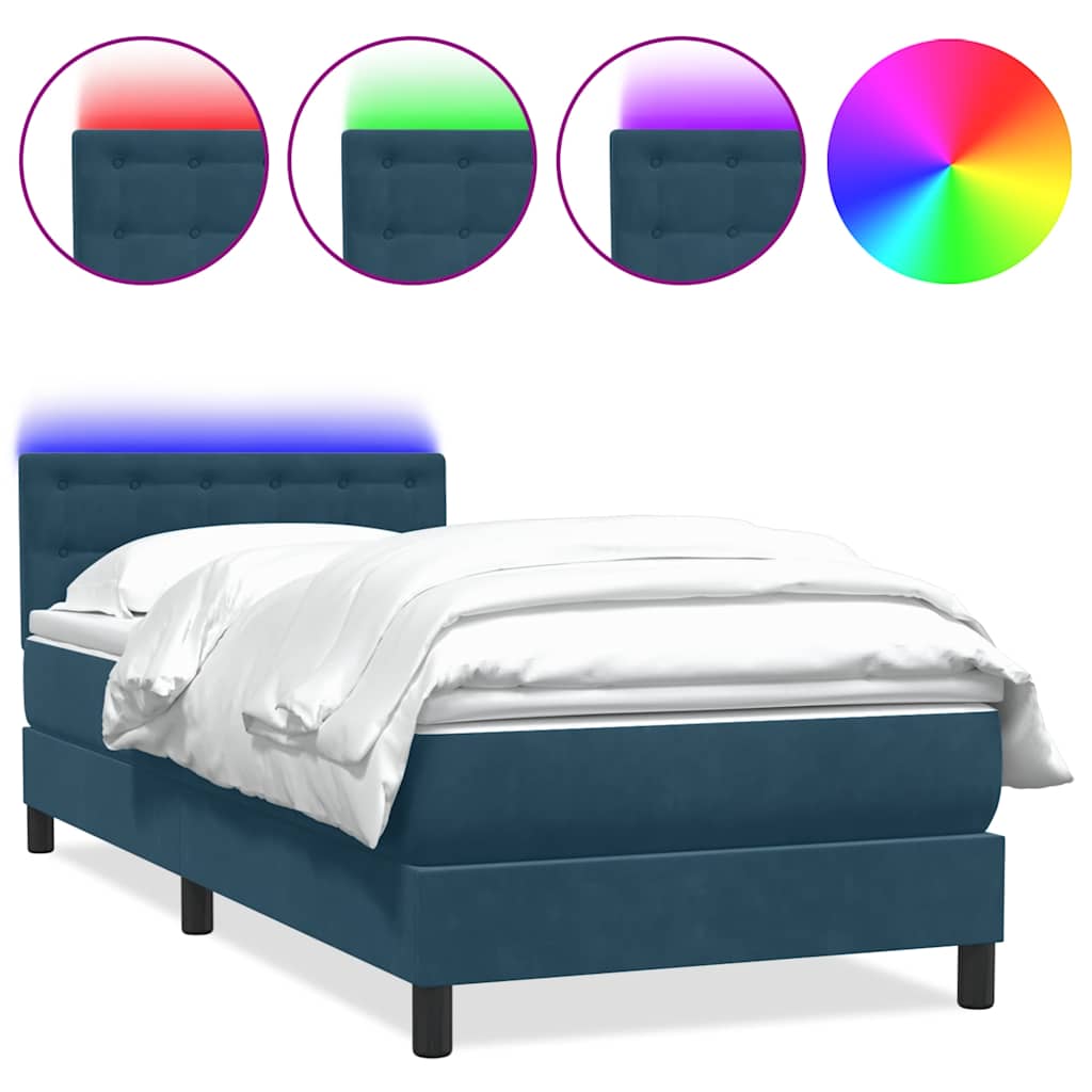 Letto a Molle con Materasso e LED Blu Scuro 80x220 cm Velluto | homemem39