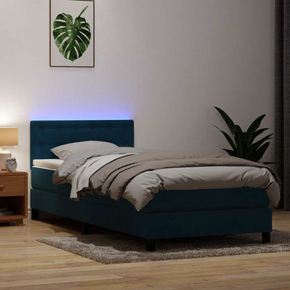 Letto a Molle con Materasso e LED Blu Scuro 80x220 cm Velluto | homemem39