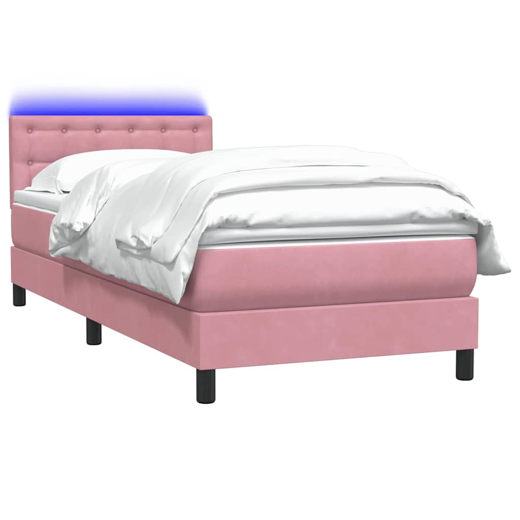 Letto a Molle con Materasso e LED Rosa 80x220 cm Velluto | homemem39