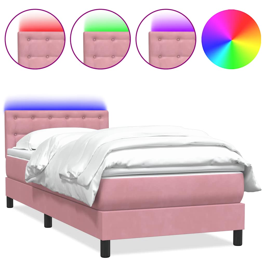 Letto a Molle con Materasso e LED Rosa 100x220 cm in Velluto